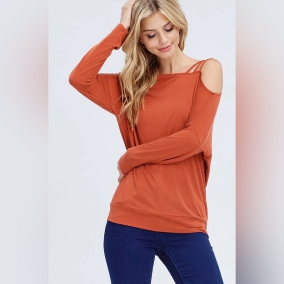 🍂5 for $25🍂 White Birch Burnt Orange Strappy Off Shoulder Dolman Top - Picture 1 of 8
